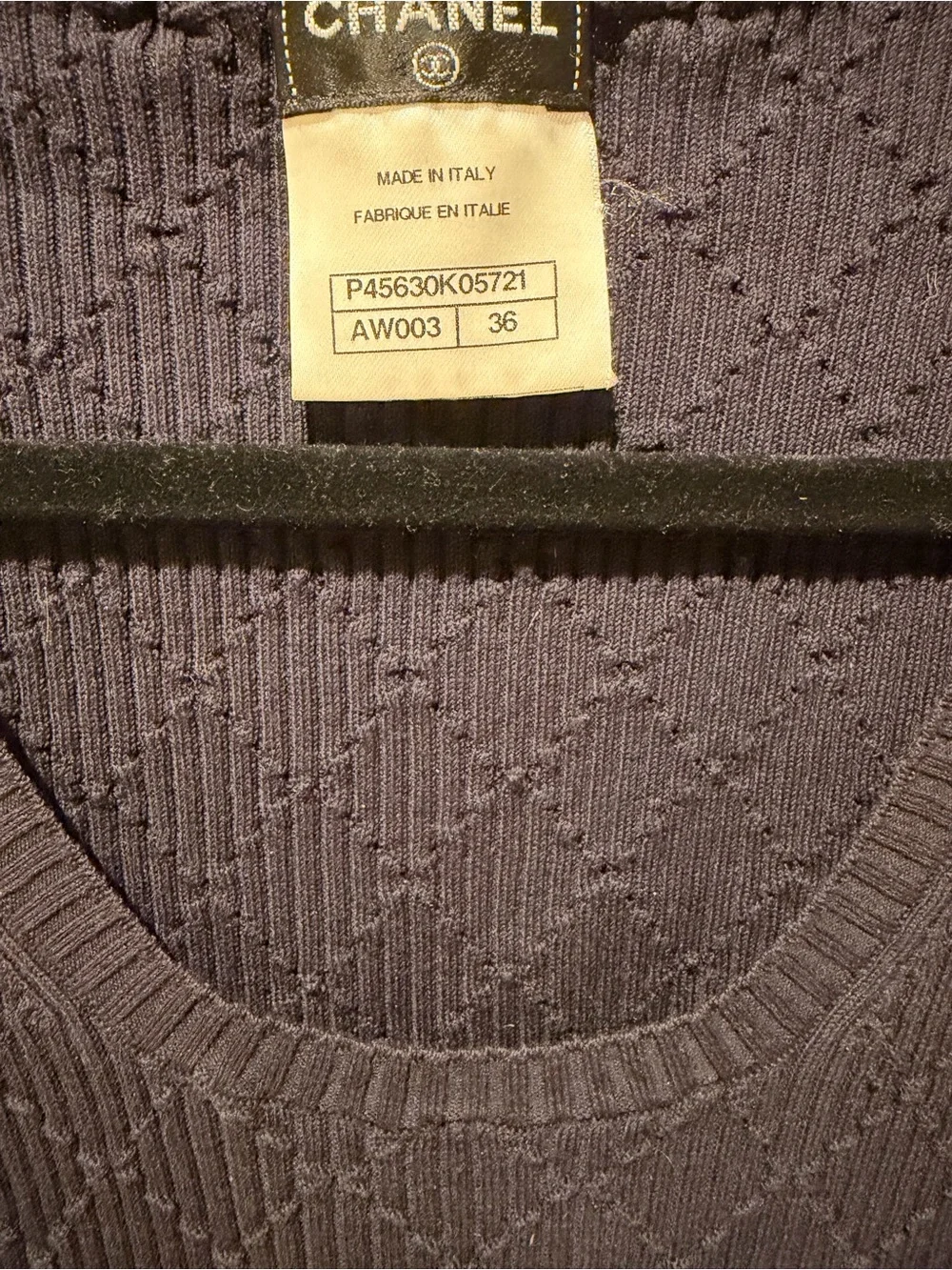 CHANEL Navy Textured Knit Sleeveless Top